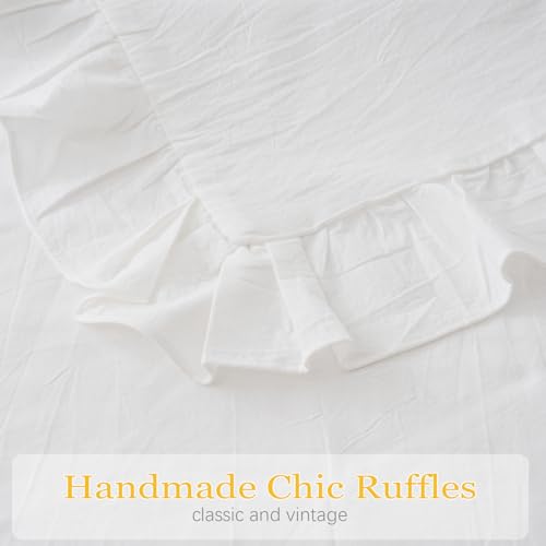 2 Pack Ruffle Throw Pillow Covers Farmhouse Off White Shabby Washed Cotton Decorative Pillow Shams for Bed, Sofa, Living Room-20"x20" White