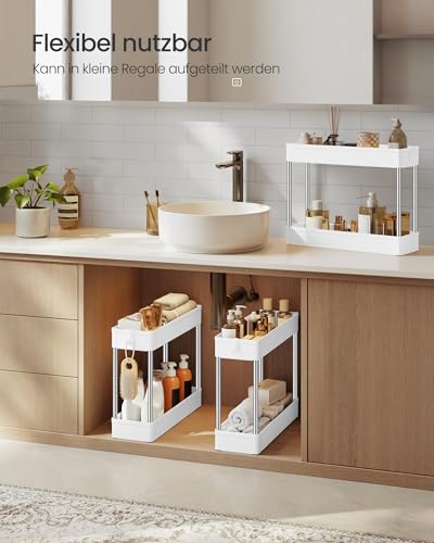 Foto von SONGMICS Rollwagen, Küchenwagen, Küchenregal, Nischenregal, mit 6 Haken, 360° drehbare Räder, Stahlgestell, Bad, Küche, Büro, 4 Ebenen, weiß KSC08WT