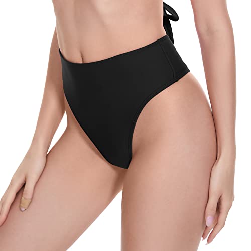 Kepblom Women's Thong Rave Bottoms High Waisted Bikini Bottom High Cut Panties For Dance Festival, Black, S #TOP1