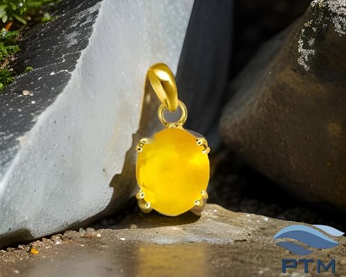 Image of PTM Yellow Sapphire /Pukhraj 3.25 Ratti to 10.25 Ratti or 3 Carat to 9.5 Carat Natural Certified Astrological Gemstone Panchdhatu /5 Metals 22k Gold Plated pendant for Men & Women -vdhp1
