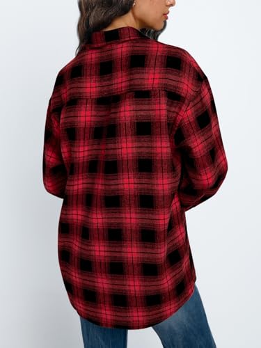 Image of Trendy Queen Women Flannel Shirts Plaid Tops Button Down Shackets | Fall Winter Jackets, Cute Tops, Long Sleeve Shirt, Button Down Casual Coats