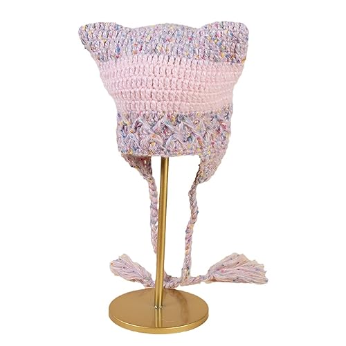 Girl Rainbow Party Hat Knitted Hat Balaclava-hat Thicken Hat Cat Ear Hat Photo