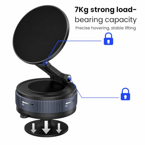 Image of RIGGEAR Vacuum Suction Magnetic Phone Mount, 360 Rotating Foldable Mobile Holder for Car, Office Desk, Mirror, Kitchen & Gym Use (AstroNexus Black Grey)