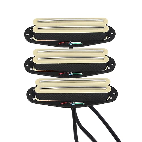 FLEOR Alnico 5 Hot Rail Humbucker Single-Coil-Sized Pickup Neck+Middle+Bridge Pickup Set, Cream, Cream N+M+B Set, 6K+9K+12K