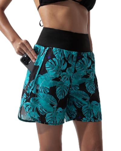 BebreezChic Badeshorts für Damen Badehose Schwimmshorts Damen Sommer Tropical Druck