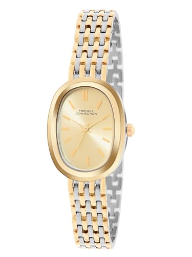 Image of French Connection Sunray Champagne Oval Dial with Gold Two Tone Stainless Steel Strap Watch for Womens - FCN0130TM