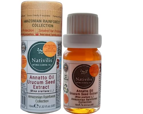 Nativilis Amazonian Urucum Huile d'Annatto Émolient pour crème solaire | Propriétés de protection des rayons ultraviolets – Huile de bronzage brésilienne bio-naturelle
