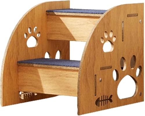 QINMOZH 猫用ペットステップ 滑り止め 犬 2段/3段/4段 ペット 屋内 屋外 木製 犬用ベッド ペット 滑り止め犬用ベッドステップ 猫用ペット ハイベッドペット小型犬 中型犬 大型犬 (木の色,34x30x30cm)