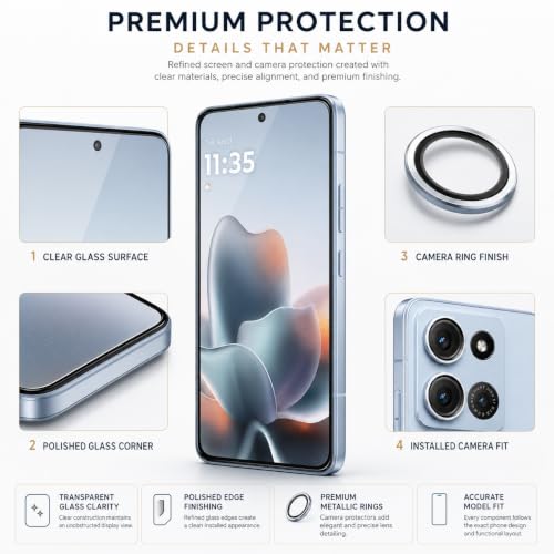 Image of ArmourPro Edge to Edge Tempered Glass for Motorola Edge 70 Max with Silver Camera Ring Guard, 9H Screen Protector, Anti-Scratch, Anti-Fingerprint, Bubble-Free Installation Kit