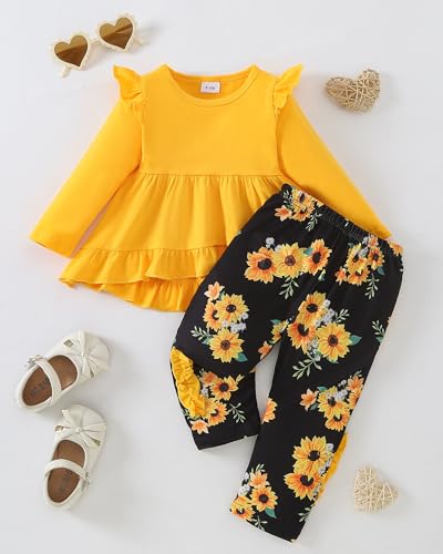 Image of Weebaby Baby Girl Clothes Infant Toddler Girl Clothing Ruffle Shirt High Low Top Floral Allover Pant Little Girls Clothes