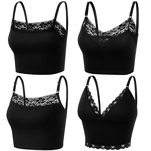 4 Pack Women Lace Camisole Lace Bralettes Half V Neck Cami Bra with Adjustable Spaghetti Strap Crop Tank Top for Girls