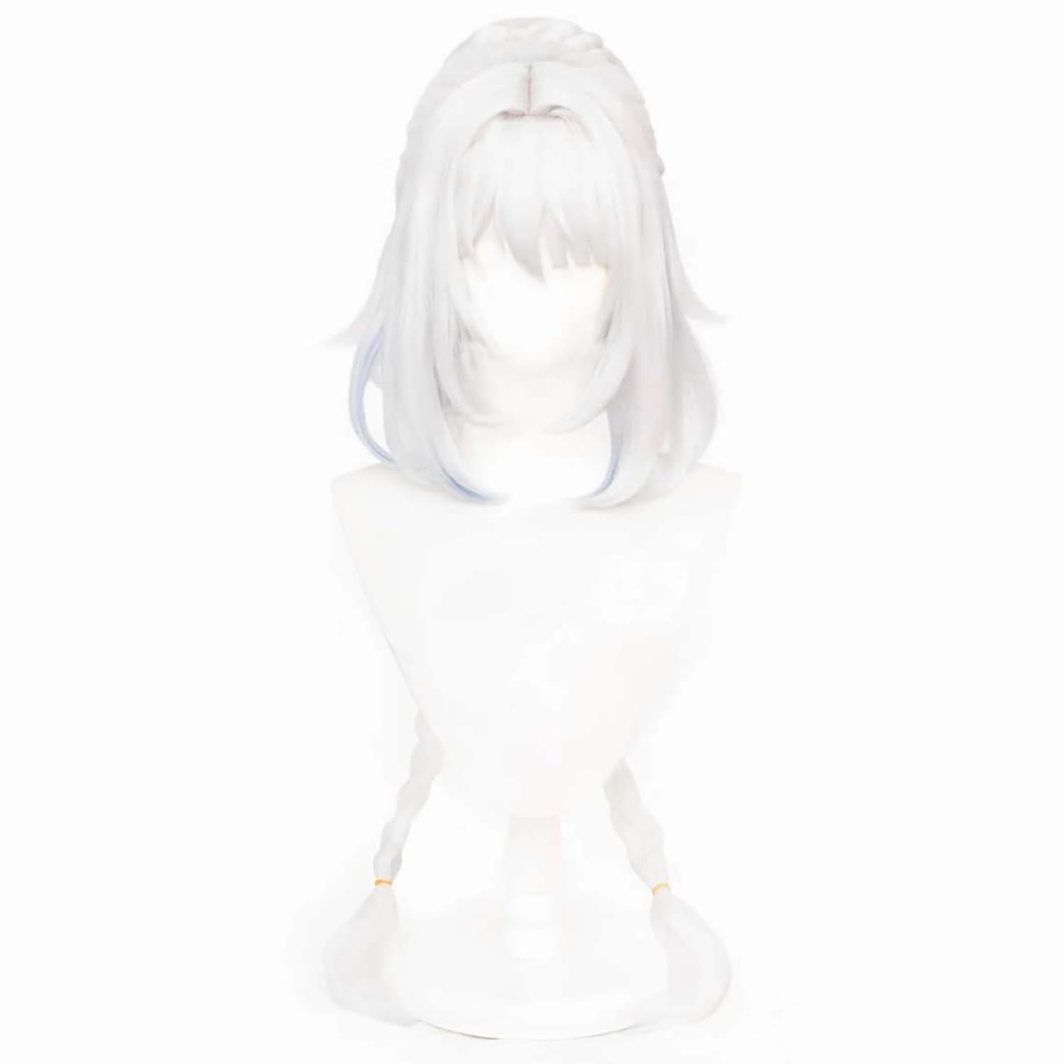 White Mix Blue Long Straight Hair with Braids Bangs Heat Resistant Synthetic Costume Hairs for Adult Women Halloween Cos Anime Party Replacement Wigs
