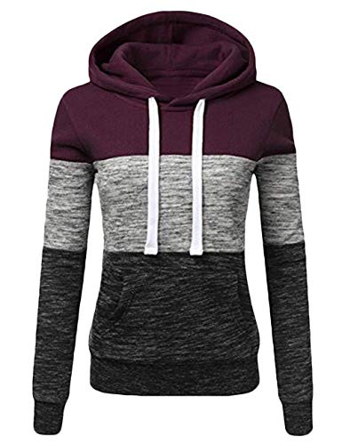 Sexyshine Women's Casual Long Sleeve Color Block Drawstring Hooded Pullover Hoodies(6696WR,2XL)