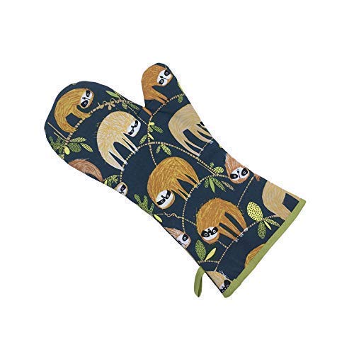 Pair of Sloths Hanging Around Branches Blue Green Cotton Single Oven Gloves