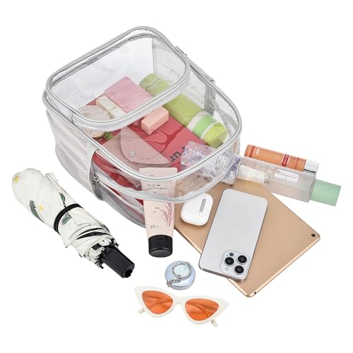 Image of Busiuw Clear Backpack for Stadium Events 12x12x6 with Front Pocket for Concert Sport Fashion Women Backpack Events Work Travel(Silver)