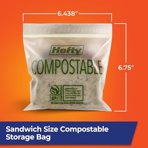 Hefty 00R88119 ® Compostable Sandwich Bags Food Storage Bags Press-To-Close Expandable Stand & Fill Bottom 50 Count thumb #4