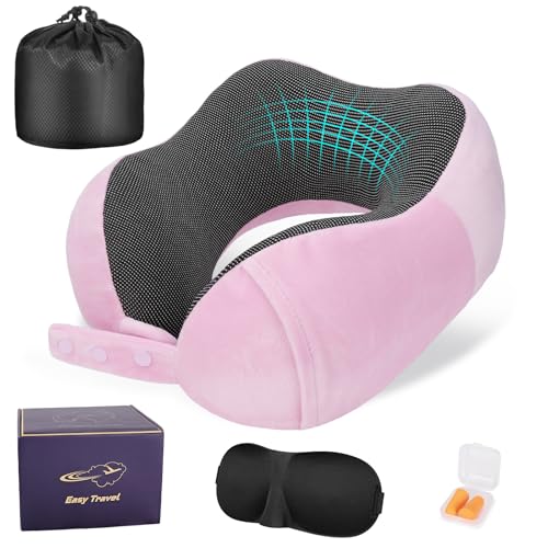 Image of Cirorld Neck Pillow for Traveling, Travel Pillows for Airplanes,100% Pure Memory Foam Travel Neck Pillow, Adjustable Flight Pillow, Portable Plane Accessories with Eye Mask, Earplugs, Carry Bag