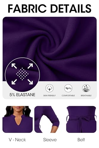 Image of FANDEE Maxi Dress for Women, Casual V Neck 3 /4 Sleeve Long Dresses with Pockets