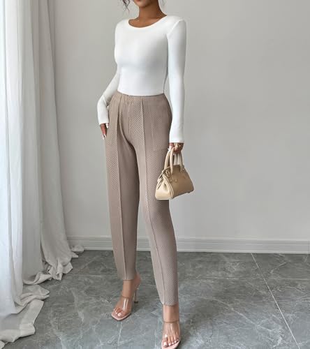 Women's Elastic Waist High Elasticity Dress Pants Spring Business Casual Pants Legged Haren Pants Work Office Trousers3