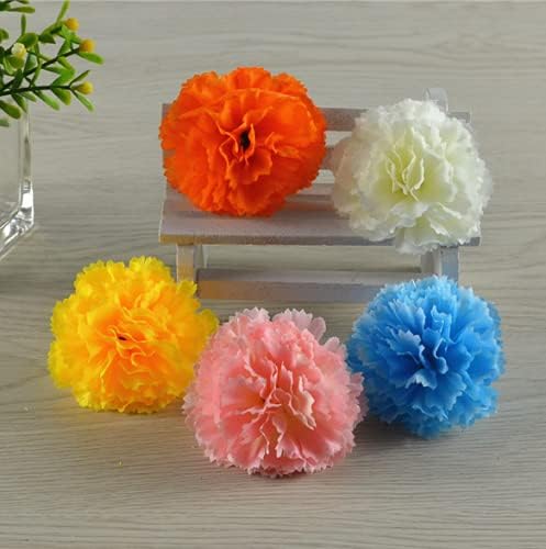 Miniatura 3 de Rikyo Juego de 50 cabezas de flores de clavel de seda artificial con tallos, rellenos de jarrón, para el hogar, novia, boda, fiesta, cumpleaños,