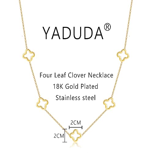 YADUDA Dainty Gold Silver Four Leaf Clover Necklace CZ Clover Pendant Station Necklaces for Women 18K Gold Plated Stainless Steel Lucky 4 Leaf Pendant Jewelry2