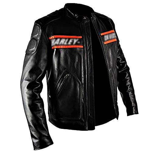 Bill Style Goldberg Men's Motorbike Top Cowhide HD Leather Jacket With Patches (XL)