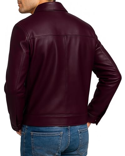 Image of Jild Polo Collar Premium Leather Jacket Men - Old School Classic Style Everyday Wear Real Lambskin Mens Leather Jacket