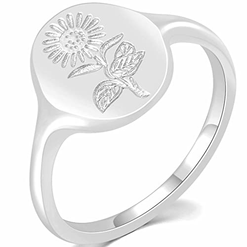 Jude Jewelers Stainless Steel Dainty Sun Flower Pattern Signet Style Wedding Promise Statement Anniversary Valentines Ring