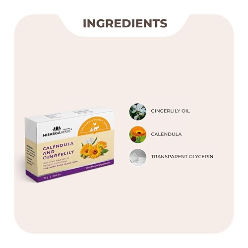 Image of Nisarga Herbs Ayurvedic & Natural Calendula Gingerlilly Clarity Soap (Pack of 3), 75g each