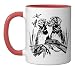 German Wirehaired Hunting Dog Hunter Dog Head Beard Retro Ceramic Mug, Red/White