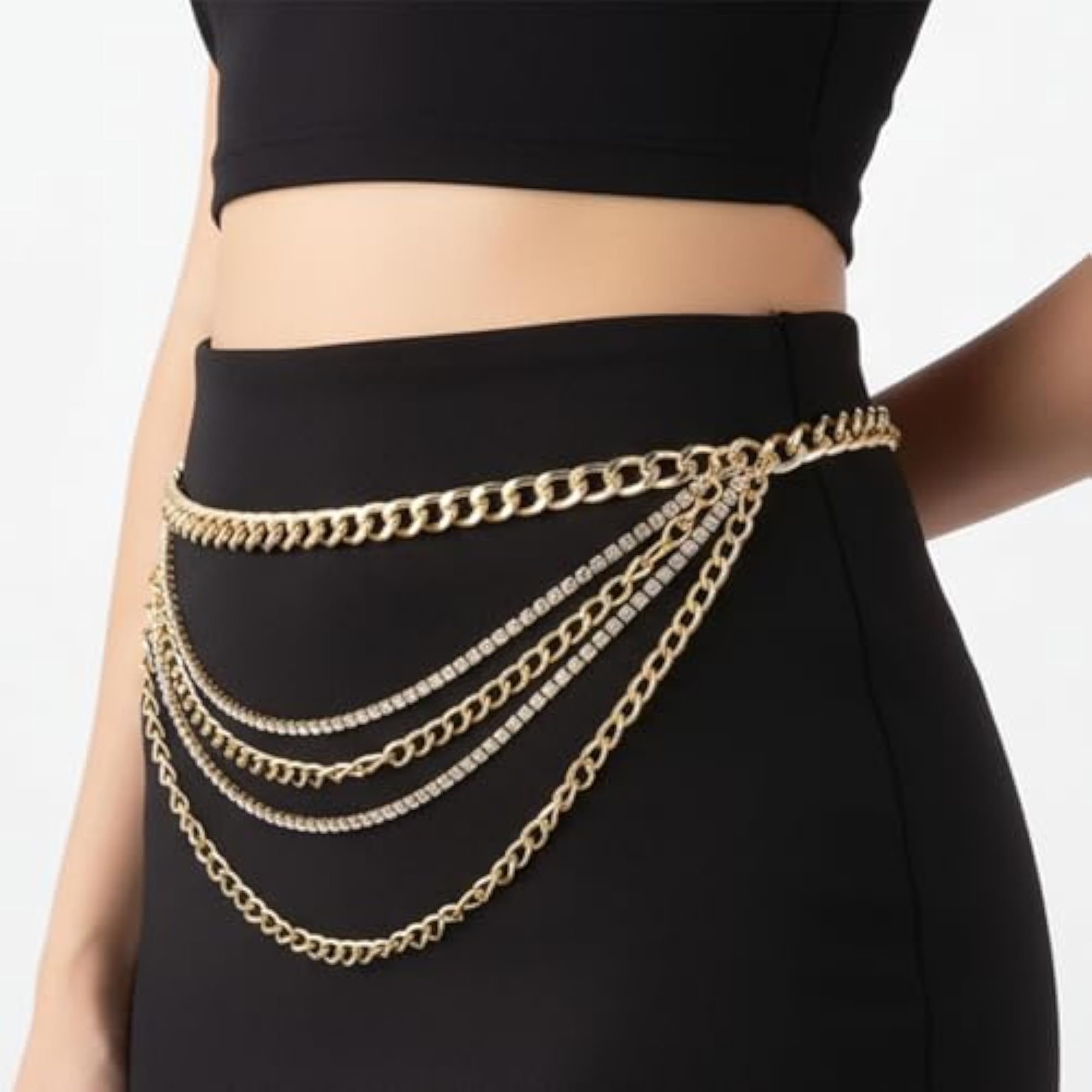Premium Multilayer Rhinestone Chain Belt, Gold Sparkly