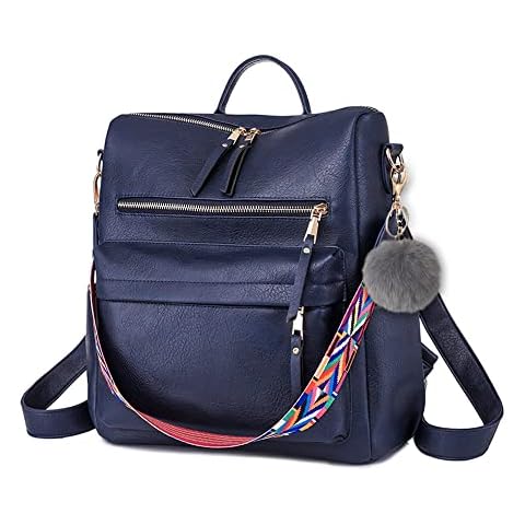 Women's Backpack Handbags ROOSALANCE Multipurpose Design Convertible Satchel Fashion Large Shoulder Bag Waterproof Anti-theft PU Leather Purse Travel Bag Ladies (Navy Blue) Cover