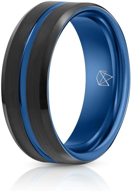 EMBR Infinity Tungsten Ring – 8MM Tungsten Carbide Band with Brushed Matte Finish & Colored Inlay – High Polish Beveled Comfort Fit Wedding or Statement Ring for Men and Women