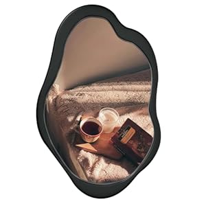 Wavy Mirror with Wood Frame, Modern Decorative Asymmetrical Mirror for Bedroom, Living Room, Entryway (Black, 24×15)