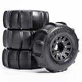 DUSTAIL Pre-Glued Sand & Snow Paddle Wheel & Tire Set for 1/10 RC Truck Fits Slash, Arrma Fury/Senton, Tekno SCT410, HSP 94155, 117 x 45.5 mm, 12/14/17 mm Hex, 4 pcs, Black