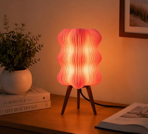 Image of Aura Table Lamp | Modern Decorative Bedside Lamp | Premium PLA Material | Soft Warm Ambient Light | Stylish Night Lamp for Bedroom Living Room Home Decor (Pink Glow)