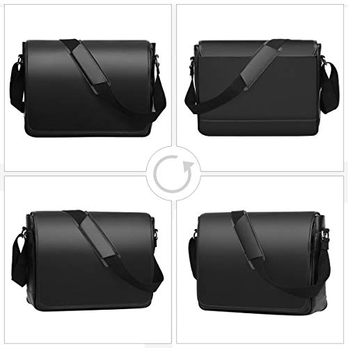 Leathario Men's Leather Shoulder Bag 14inch Laptop Bag Messenger Bag Crossbody Bag Satchel Bag Black