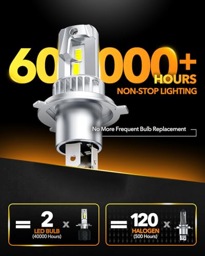 Image of OXILAM H4 9003 LED Bulbs, 700% Brighter, 32000LM Brighter Ultra-Bright, 1:1 Halogen Size, Plug N Play, Error Free No Flicker, No Adapter Required, Non-polarity, Pack of 2