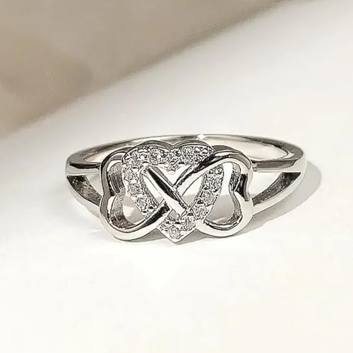 Romantic Lady Wedding Band Heart Love Rings with Shiny Cubic Zirconia Delicate Jewelry