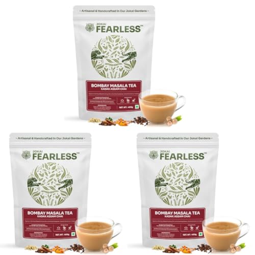 Image of Fearless Tea Bombay Masala CTC Chai, 400g | Kadak Masala Chai Patti with 6 Immunity Boosting Spices Like Ginger, Cardamom, Lemongrass | Natural Tea Leaf & Loose Leaves From Assam (Pack of 3)