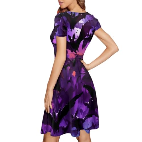 Image of Irisjudy T Shirt Dress for Women Short Sleeve Girls Short Sleeve Dress Plus Size, O Neck Knee Length Midi Dress for Ladies