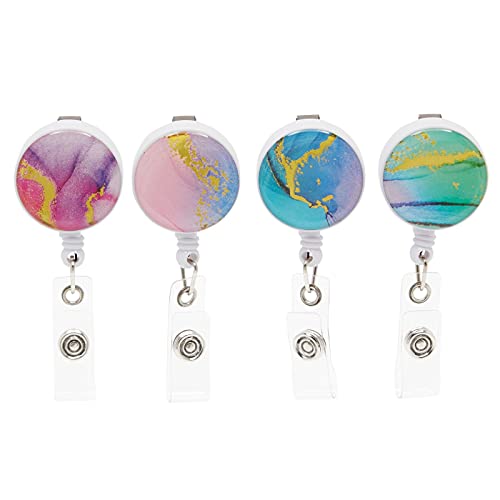 Lot de 4 Porte-Badges Rétractables en Marbre avec Mousqueton à Enrouleur, 70 cm Cover