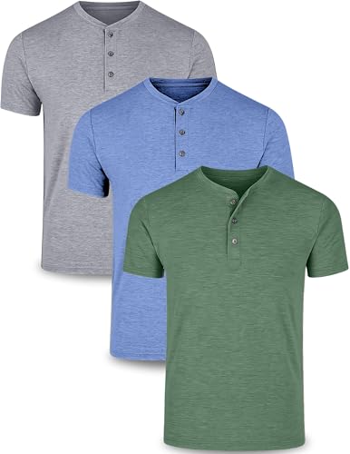 3-Pack: Men's Casual Henley Shirts – Comfort Soft Stretch Tees, R...