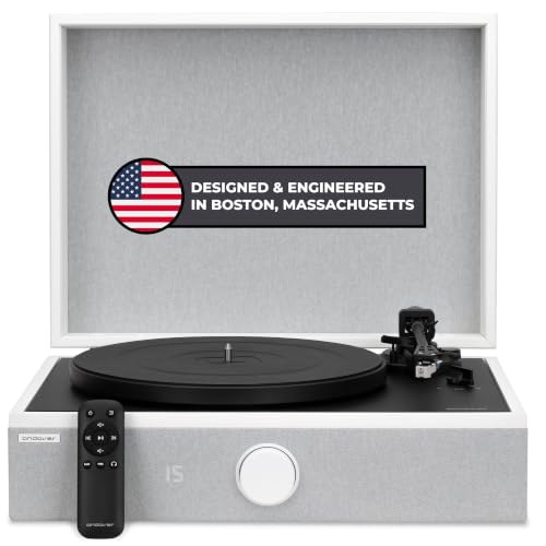 Andover Audio SpinPlay Premium All-in-One Record Player for Vinyl Record Playback - Semi-Automatic Auto Power-On and Auto-Stop Integrated Sound System with 270 Speaker Array - White (White)