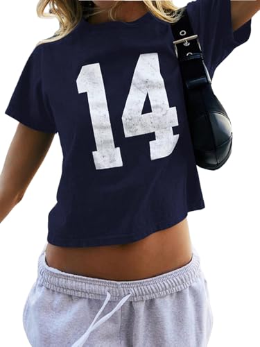 Image of SOLY HUX Girl's Number Graphic Tees Short Sleeve Y2k Tops Jersey Shirts