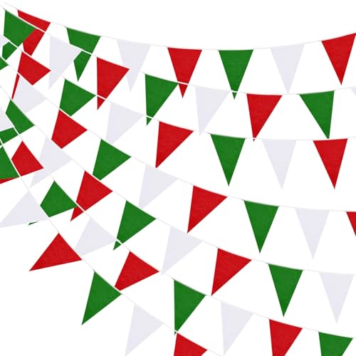 Image of Preboun 400 ft Solid Pennant Banner Flags 240 Pcs String Hanging DIY Triangle Bunting Bulk Garland for Grand Opening Carnival Birthday Party Decoration Outdoor(Red, Green, White)