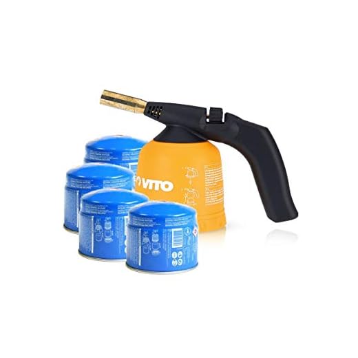 Lampe à souder VITO Allumage piezo coque ABS + 4 Cartouches gaz 190gr Sécurité stop gaz