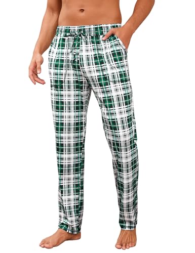 Demegimi Schlafanzughose Herren Lang Baumwolle Karierte Pyjamahose Schlafhose Loungewear Pyjama Hose mit Taschen Freizeithose für Männer