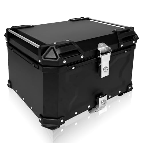 Srehloe Motorcycle Top Case 55L Aluminum Alloy Motorbike Tail Box Waterproof Detachable Motorcycle Top Box with Leather Lining and Security Lock Suitable for Stowing Helmets and Luggage