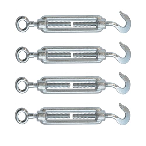 Kippen 1205DK - Confezione da 4 Pezzi di Tenditore con Gancio e Occhiello in Acciaio Zincato. Misura 10 mm.
